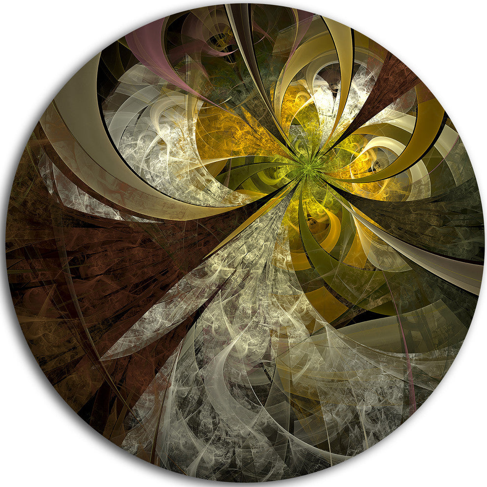 Symmetrical Gold White Fractal Flower, Floral Disc Metal Wall Art, 11"