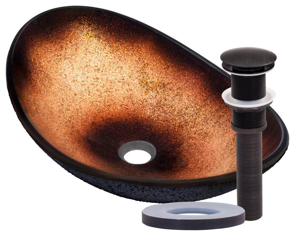 Novatto Rena Oval Glass Vessel Bathroom Sink Set w/ Drain, Nohp-G008-8031orb (Oil Rubbed Bronze)