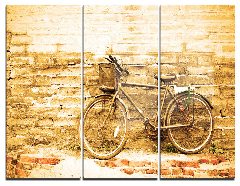 "Vintage Bicycle against Brown Wall" Metal Wall Art, 3 Panels, 36"x28"