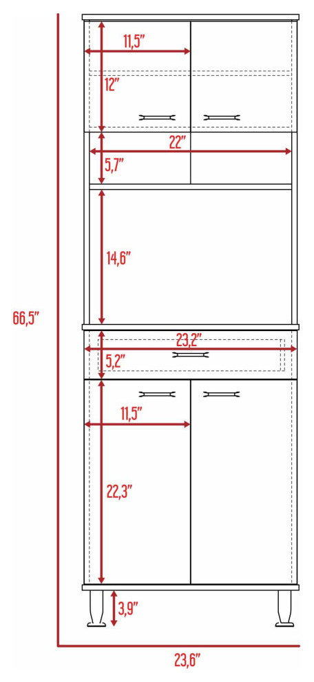 Bay Area Pantry with 2 Cabinets, Drawer, and 2 Open Shelves, Black