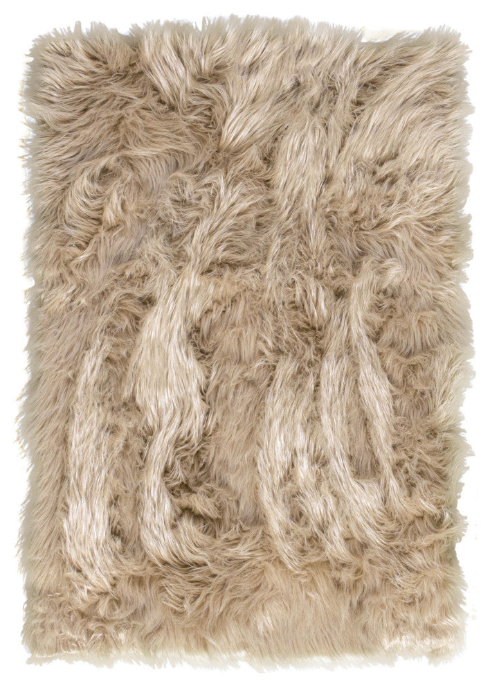 Plush and Soft Faux Sheepskin Fur Shag Area Rug, Light Brown, 6' X 9'