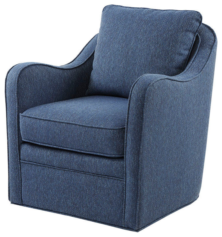 Madison Park Brianne Wide Seat Lounge Swivel Arm Chair, Navy Blue