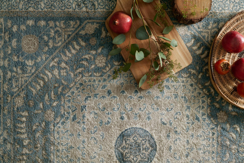 Durable Distressed Century Area Rug, Blue/Sand, 7'10"x10'6"