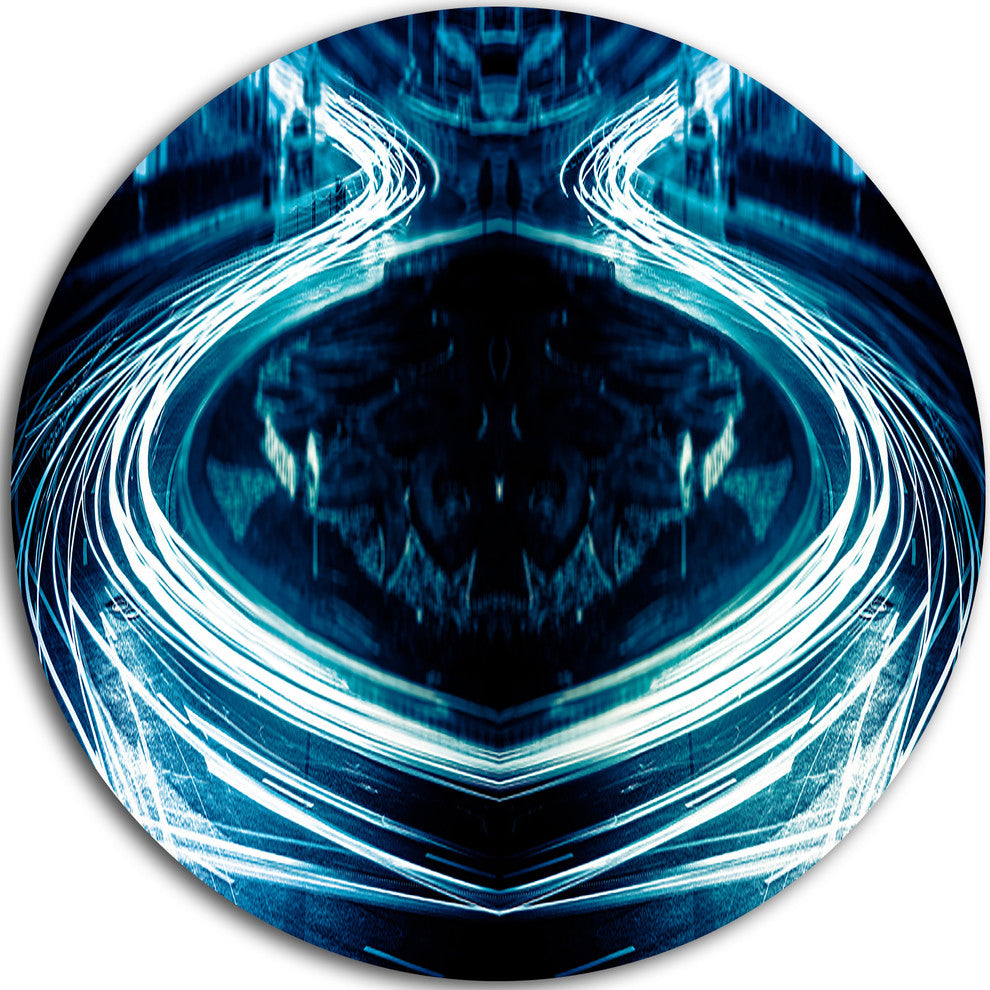 Blue Light Trails, Abstract Digital Art Large Disc Metal Wall Art, 11"