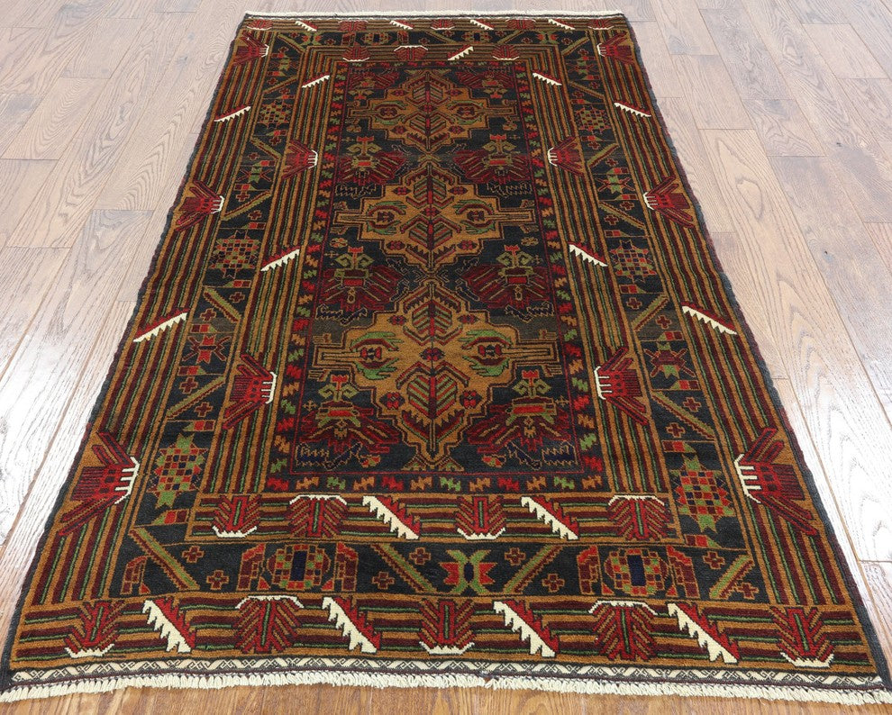 Oriental Persian Balouch Wool Area Rug 4'x6', W2384