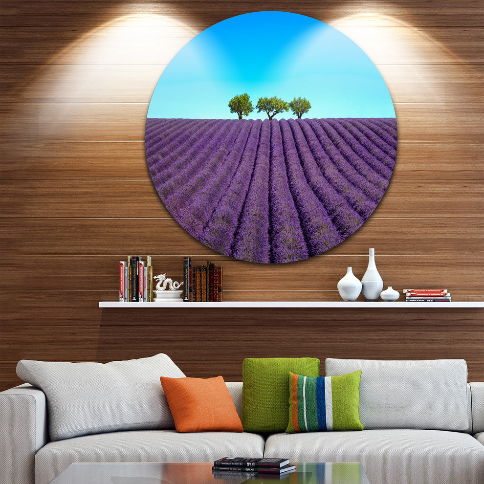 Lavender Flowers And Uphill Green Trees, Landscape Disc Artwork, 23"