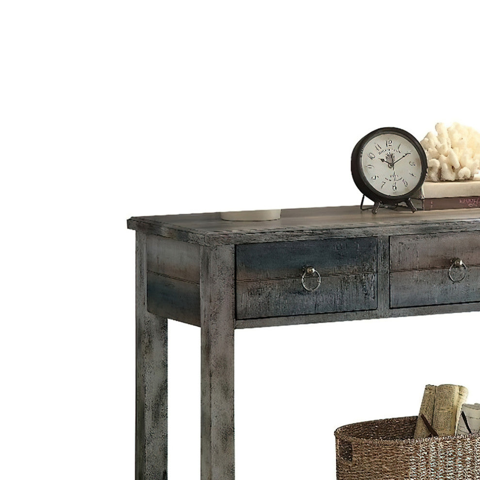 Glancio Console Table, Antique White and Teal
