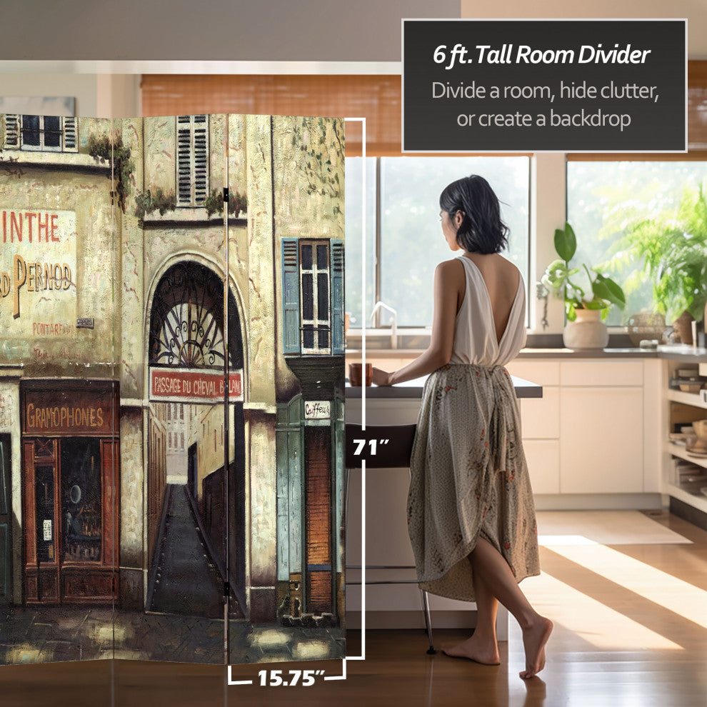 6' Tall Double Sided French Cafe Canvas Room Divider