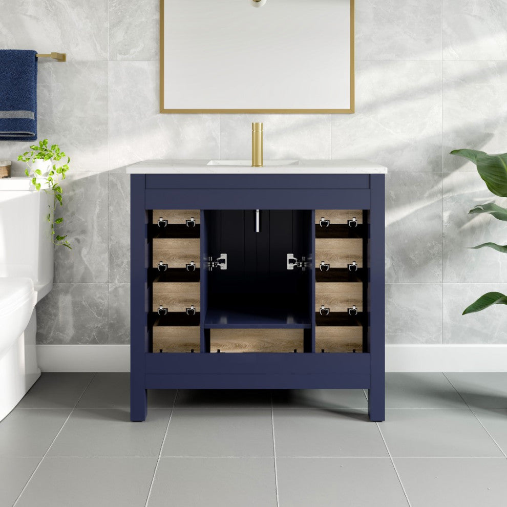 Eviva Hampton 36" Blue Vanity With White Quartz Top