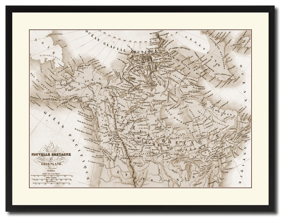 Canada Alaska Vintage Sepia Map Canvas Print, 28"x37"