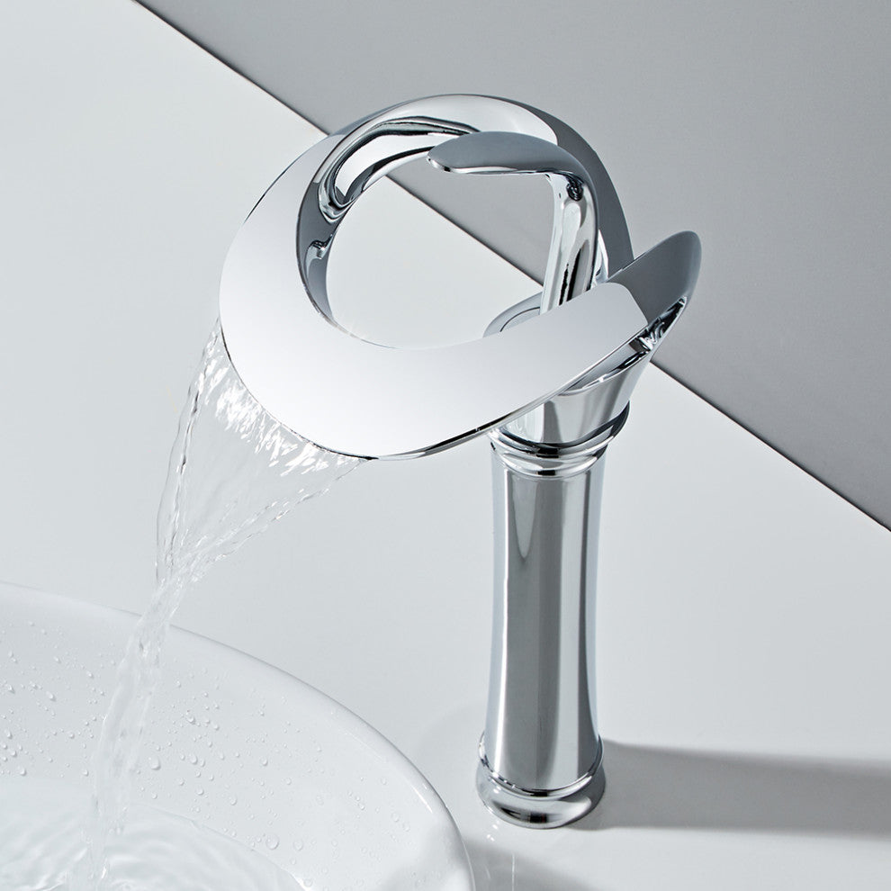 Elegant Waterfall Bathroom Faucet, Single Handle, Solid Brass, Chrome, Long