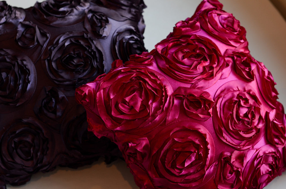 Textured Rose Pillow, Fushia, 18"x18", Without Insert