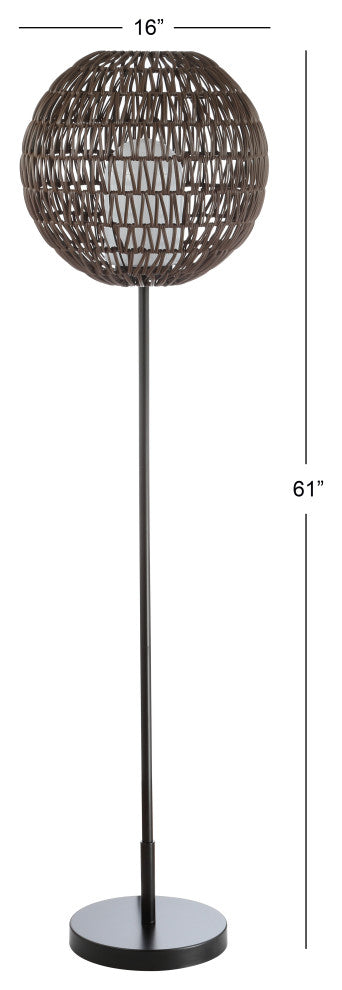 Bea 61" Outdoor Woven Globe LED Floor Lamp, Coffee and Black