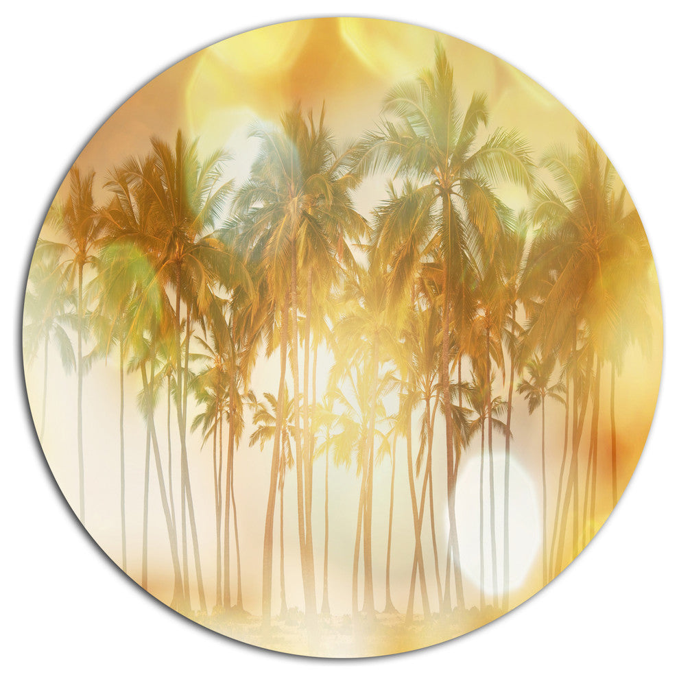 Palms In Serene Tropical Beach, Landscape Round Wall Art, 36"
