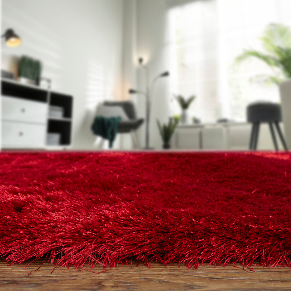 Weave & Wander Armada Plush Shag Rug, Cranberry, 7'6"x9'6"