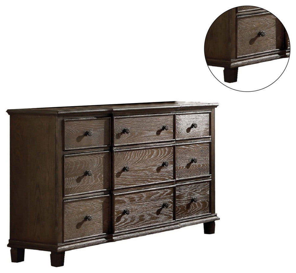9 Drawers Weathered Oak Dresser