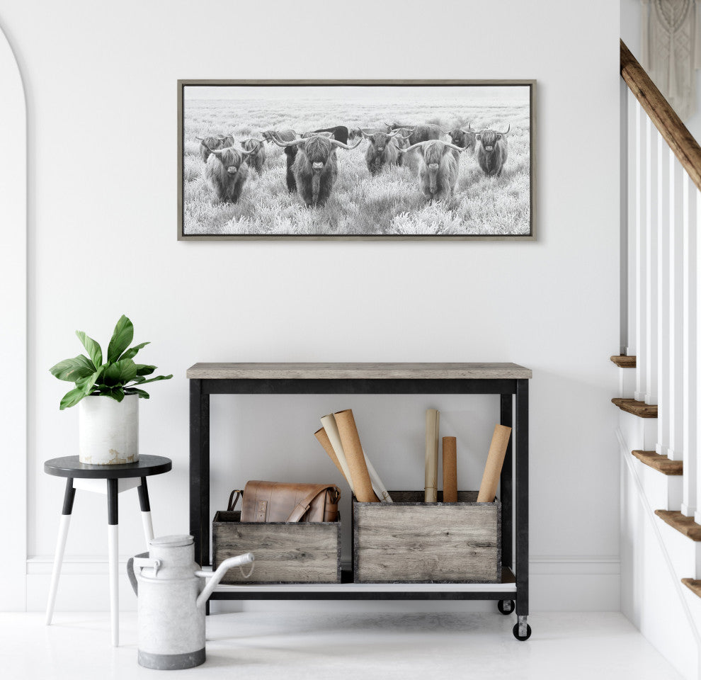 Sylvie Highland Cows Framed Canvas by The Creative Bunch Studio, Gray 18x40