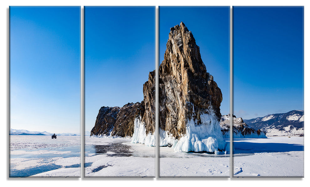 "Winter Lake Baikal Panorama" Seashore Canvas Art, 4 Panels, 48"x28"