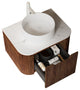 Wall-Mounted Bathroom Vanity With White Round Ceramic Basin, Walnut, 24"