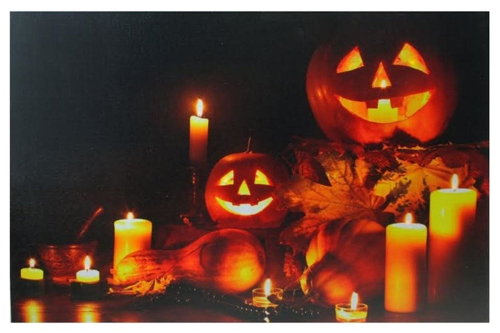 LED Lighted Halloween Jack-O-Lanterns Fall Harvest Canvas Wall Art