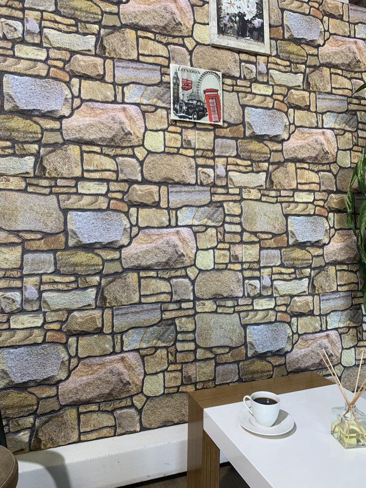 Faux Stone 3D Wall Panels, Beige Bronze Lilac, Set of 10, Covers 54 sq ft