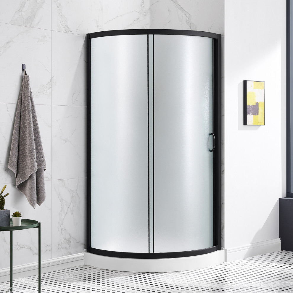 Ove Decors Breeze Shower Kit, Frosted Panels and Base, Black, 34"