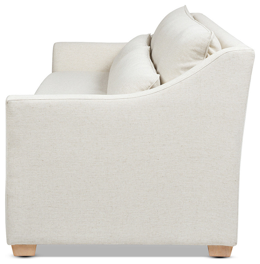 Ada 83" Flared Arm Contemporary Sofa With Lumbar Pillows, Flax White Linen