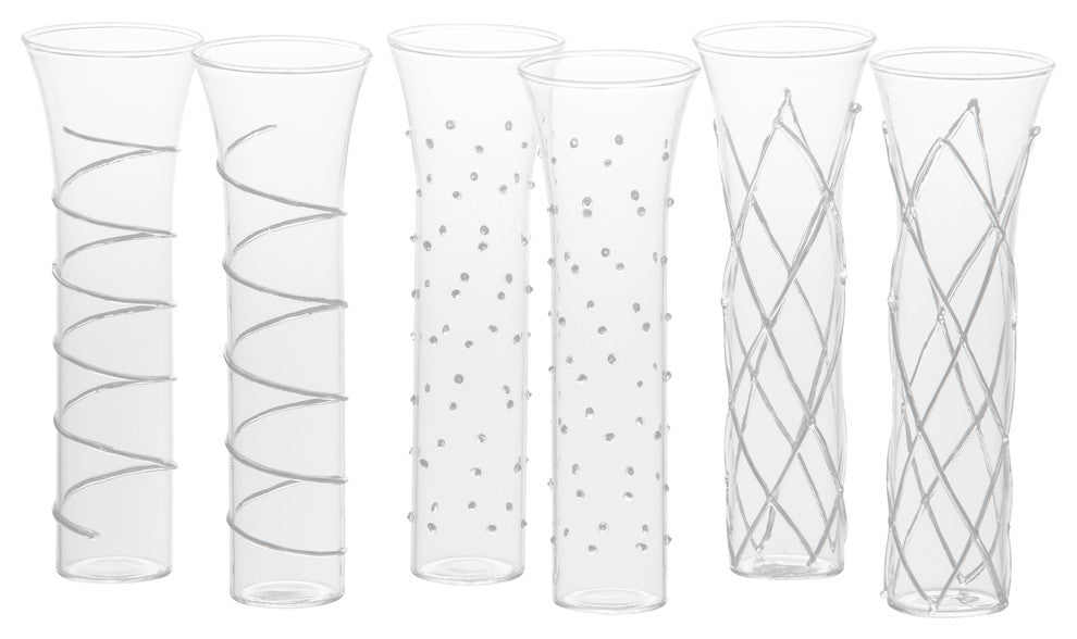 Razzle Dazzle Assorted Stemless Flutes, 6-Piece Set, Silver