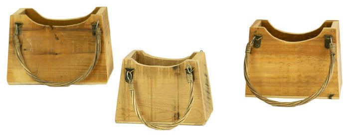 Set of Three Rustic Recycled Wood Hand Bag Planters