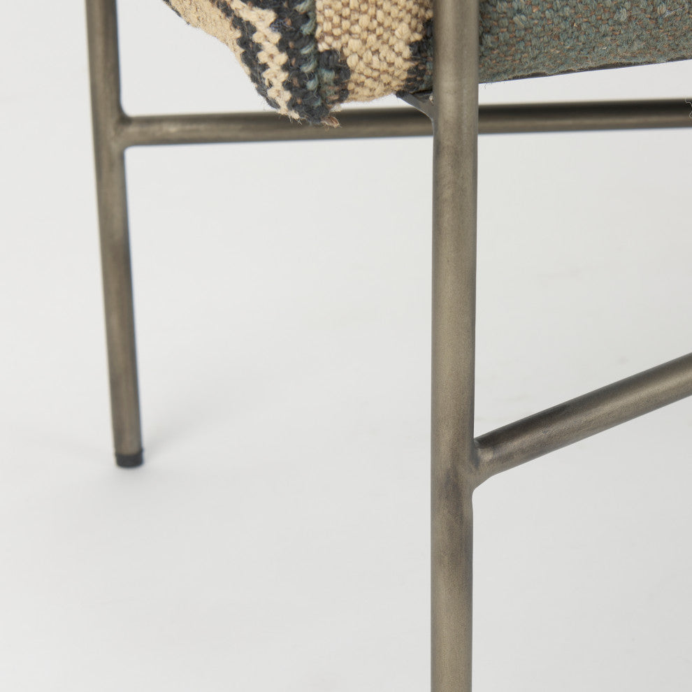 Avery I Multi-Colored Patterned Seat With Silver Iron Frame Accent Bench