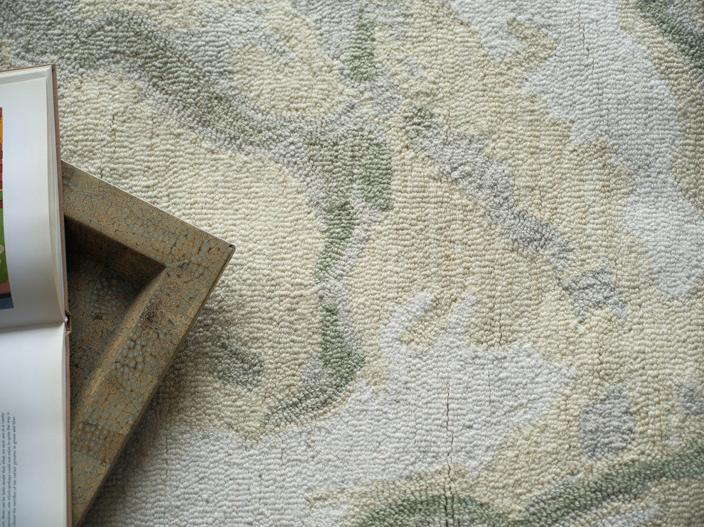 Cortero Handmade Hand Tufted New Zealand Wool Green/Ivory Area Rug, 8'x10'