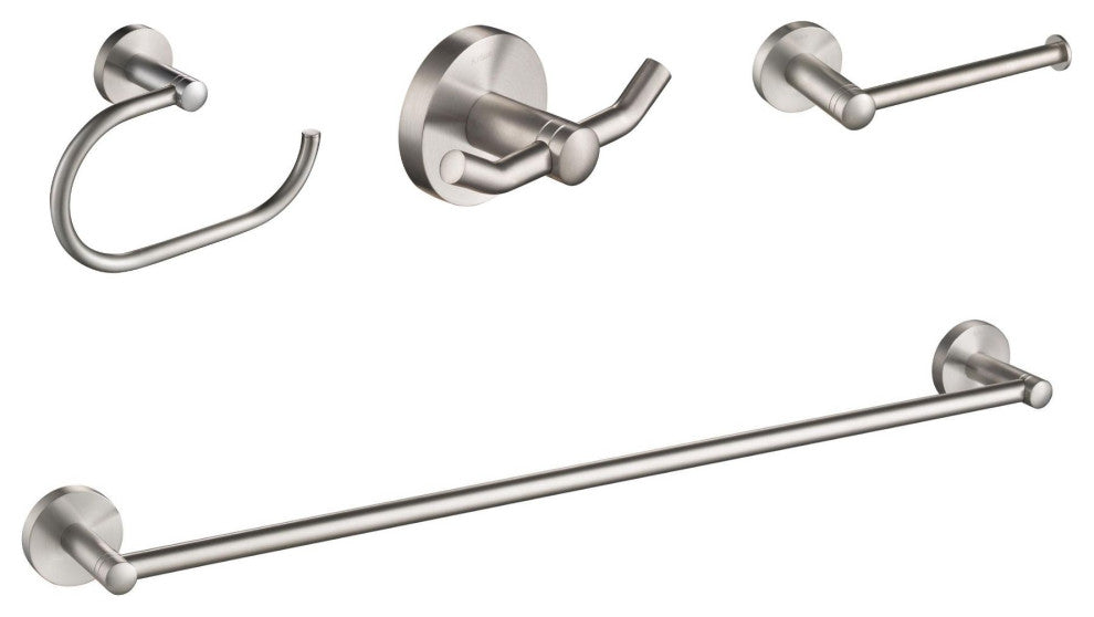 4-in-1 Elie Bath Hardware Set Towel Bar, Ring, Paper Holder, Hook Brushed Nickel