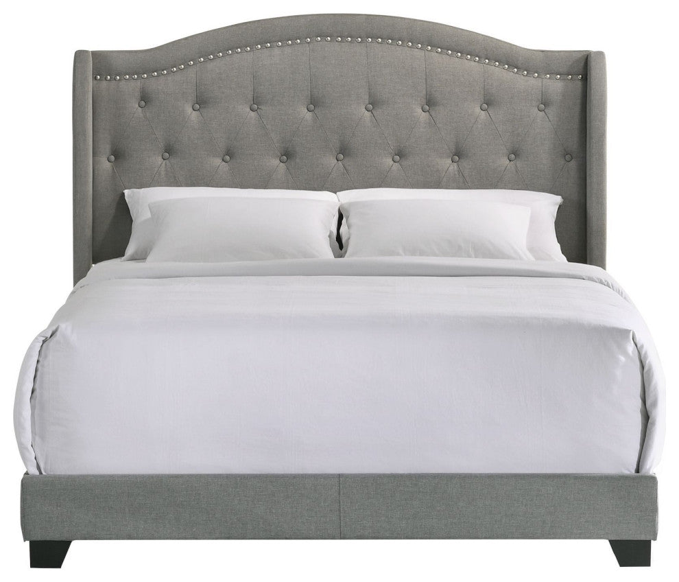 Kent Upholstered Platform Bed, Rhyan Smoke Fabric, Queen