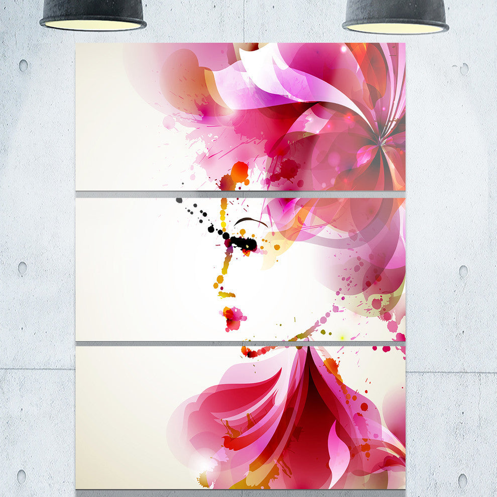 "Fashion Woman With Abstract Hair" Digital Metal Wall Art, 3 Panels, 28"x36"