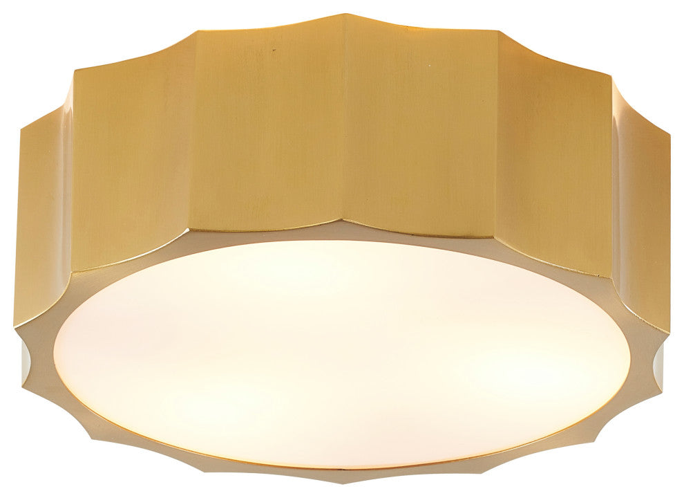 Iron Wave Flushmount Light With White Frosted Acrylic Cover, Brass