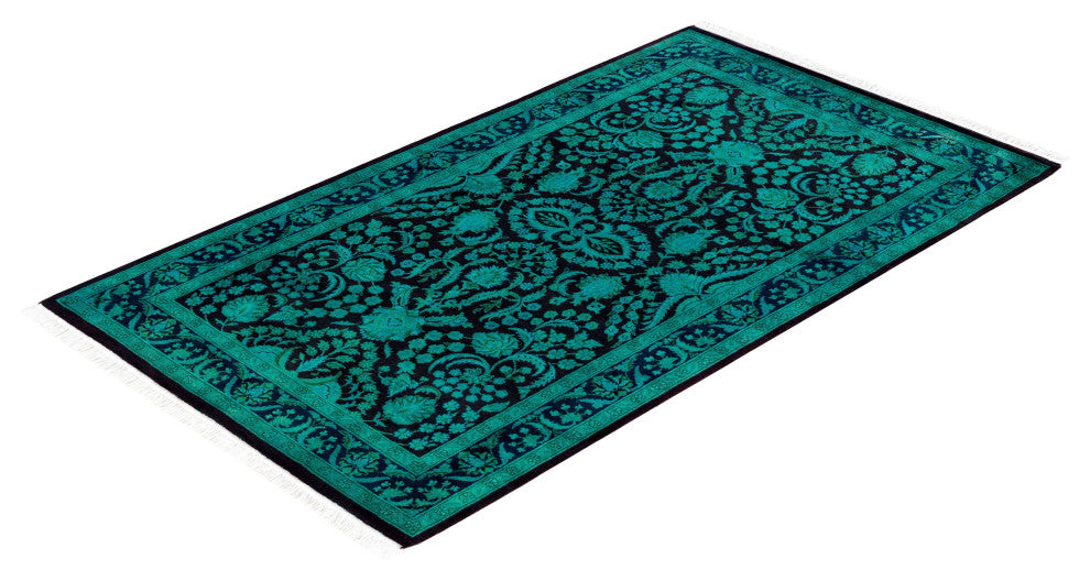 Overdyed One-of-a-Kind Hand-Knotted Area Rug Green, 3' 1" x 5' 3"