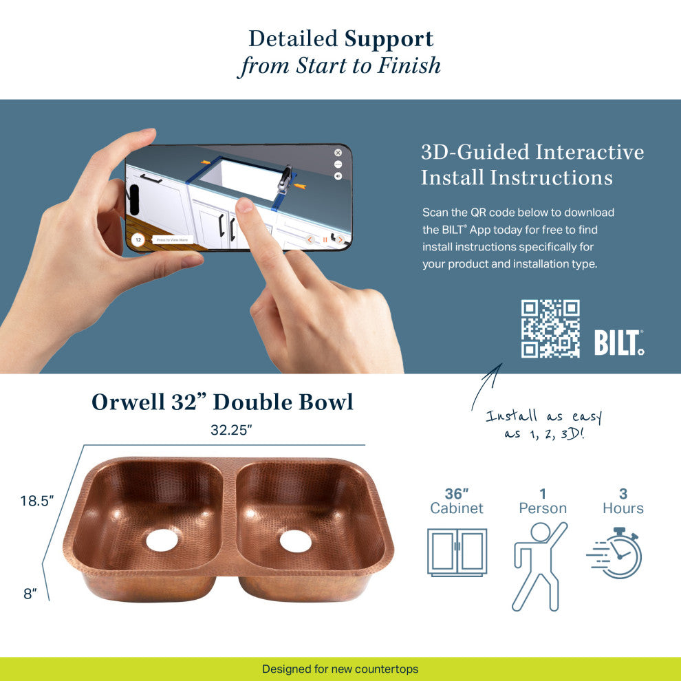 Orwell Copper 32" Double Bowl Undermount Kitchen Sink