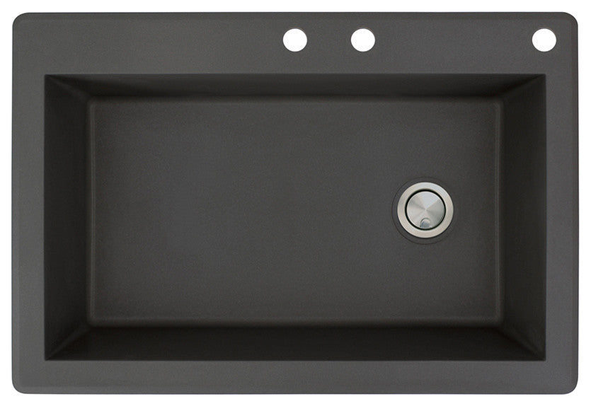 Radius 33" silQ Granite Drop-in Single Bowl Kitchen Sink with 3 Holes in Black