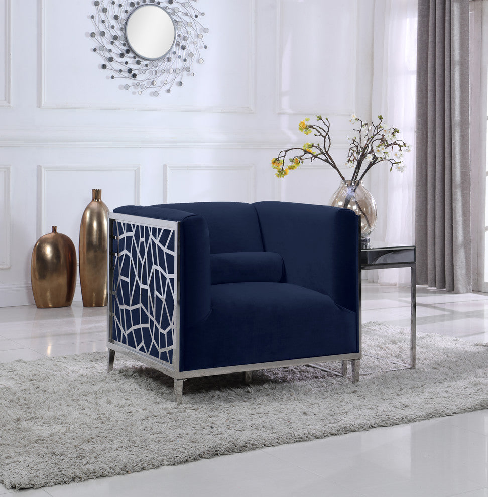 Opal Velvet Upholstered Chair, Navy