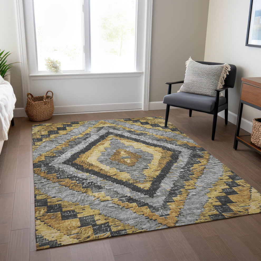 Machine Washable Indoor/Outdoor Chantille ACN1890 Gold 10' x 14' Rug