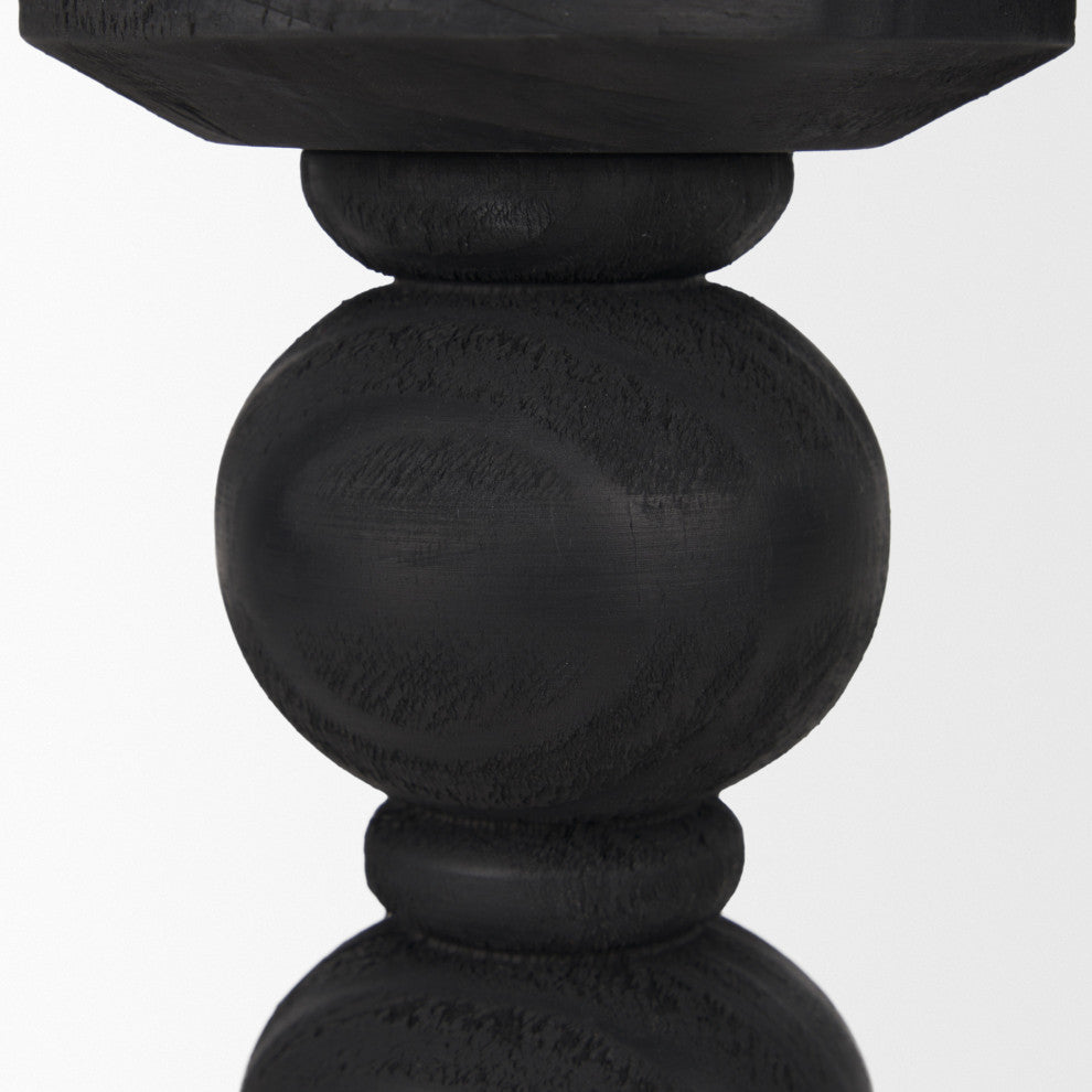 Wanda Matte Black Wood Pillar Candle Holders, 2-Piece Set