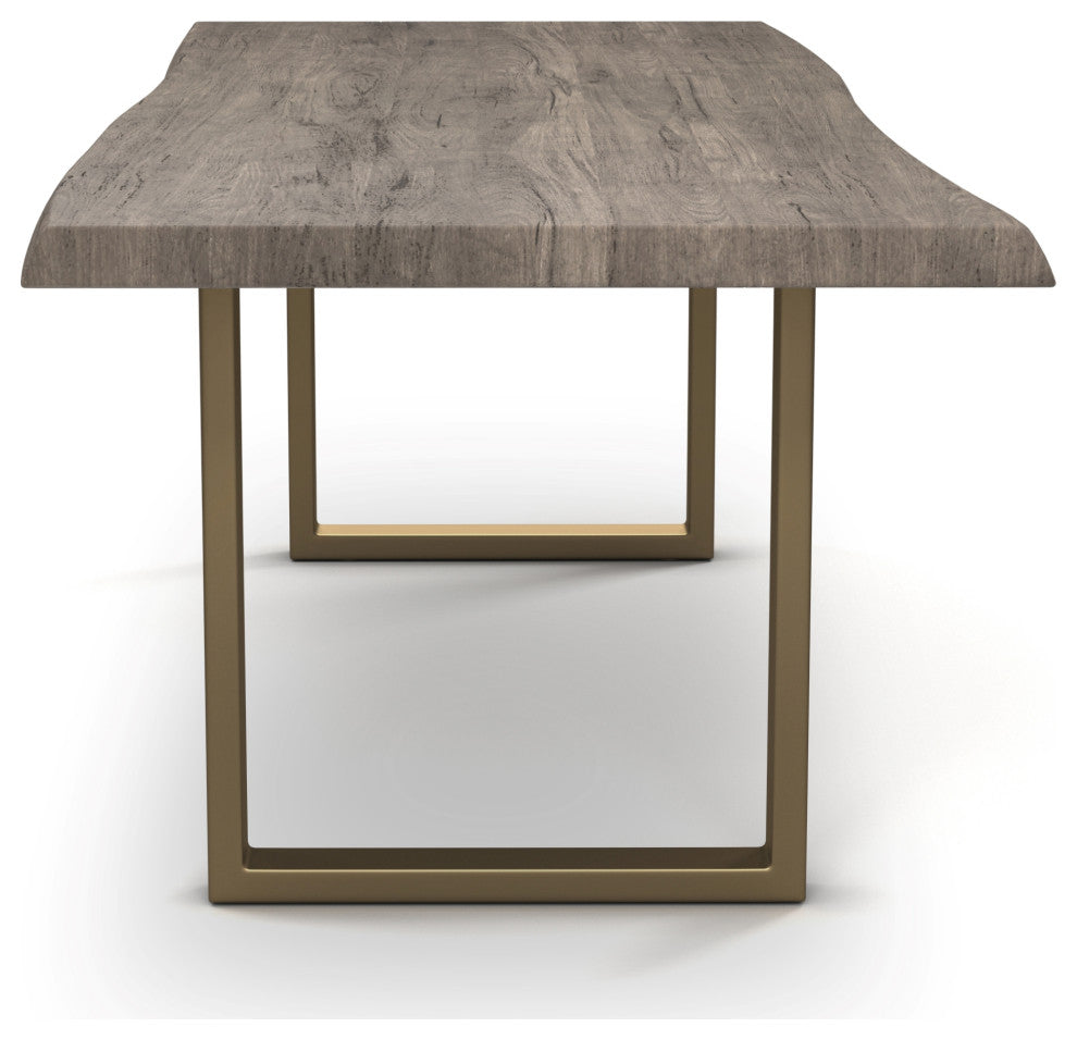 Brooks Dining Table, Sandblasted Gray, Brass, 40"x92", U-Base