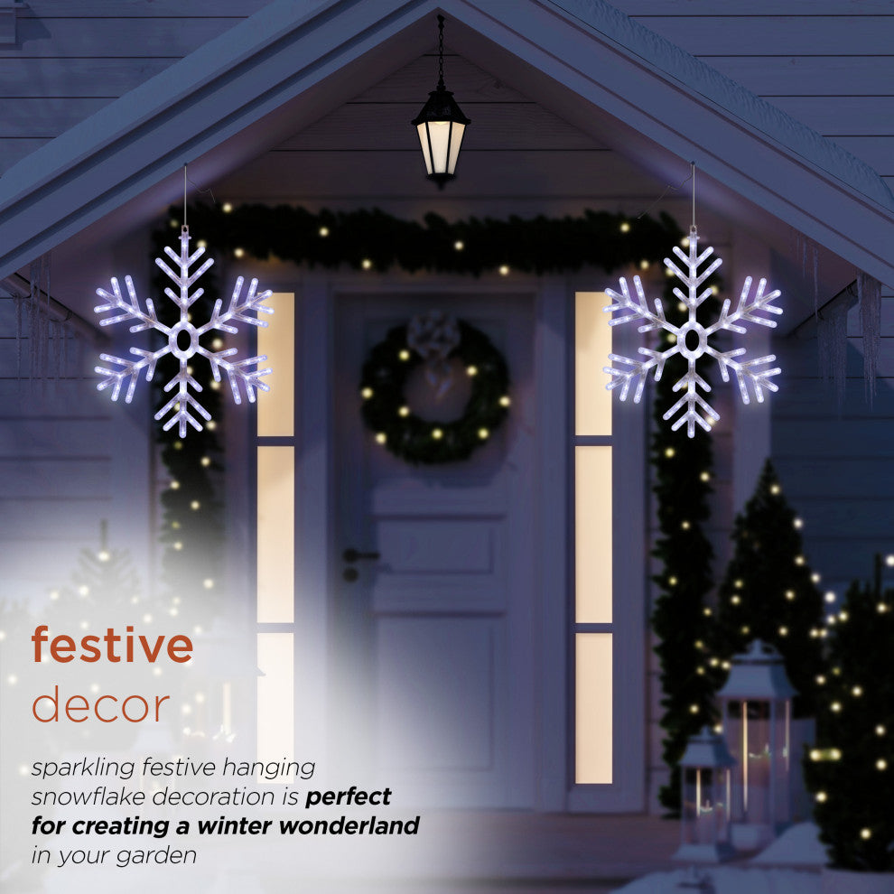 24"H Indoor/Outdoor Hanging Snowflake Decoration with LED Lights