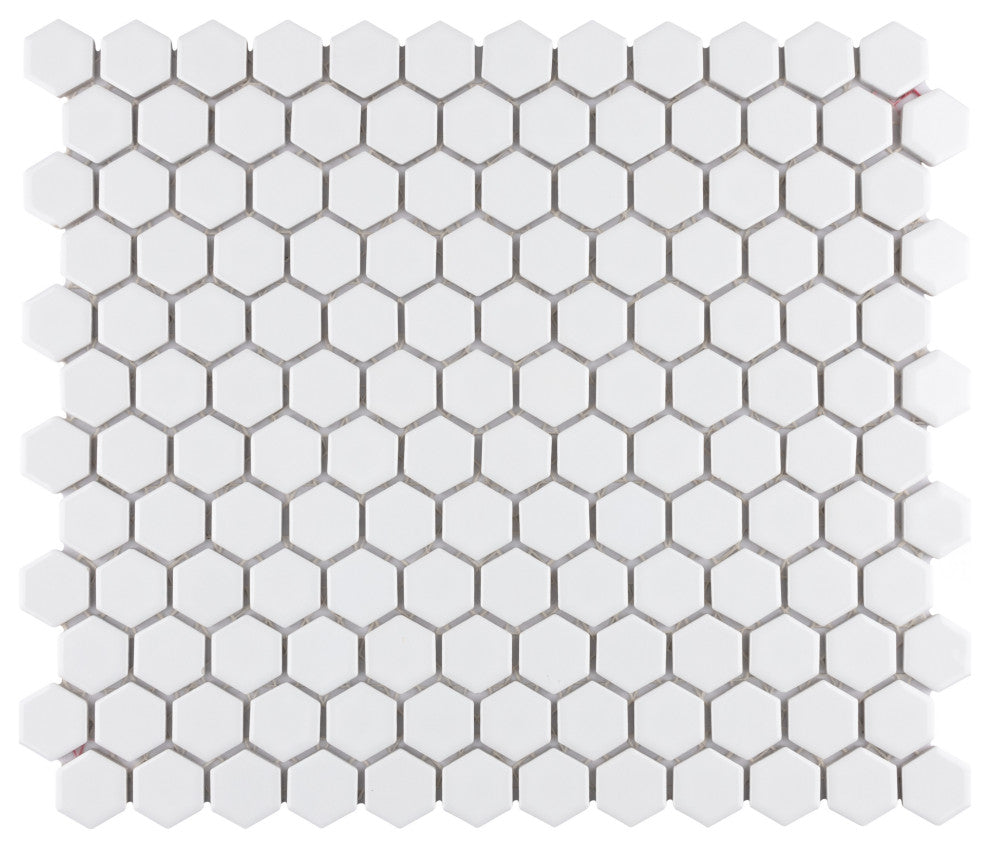 Metro 1" Hex Porcelain Mosaic Floor and Wall Tile, Glossy White