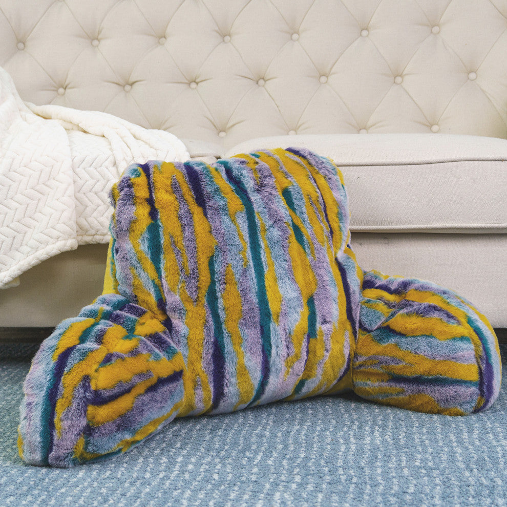 Multi Jacquard Faux Fur Bed Rest NEED ASSEMBLY, 20" x 18" x 17", Teal