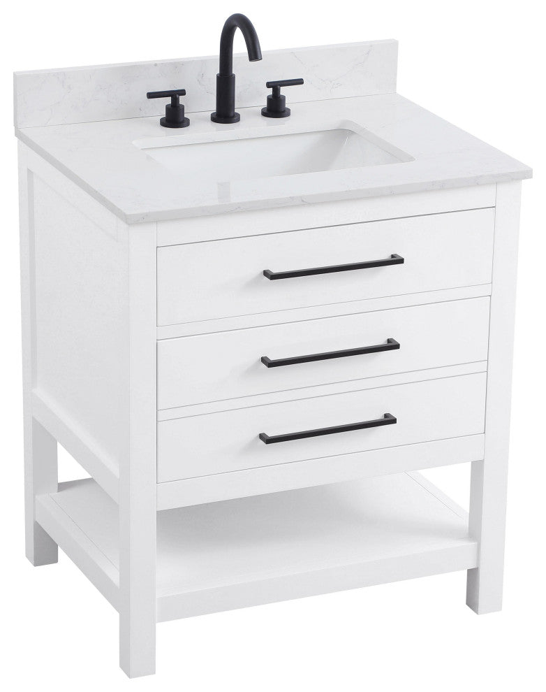 Home Living 30" Single Bathroom Vanity, White With Backsplash