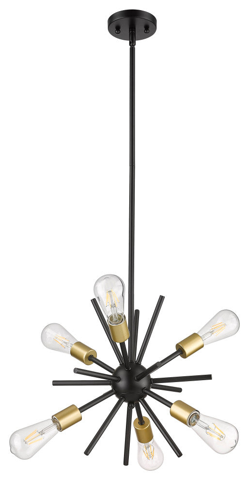 6-Light 14" Mid Century Modern Sputnik Pendant, Champagne Gold Sockets