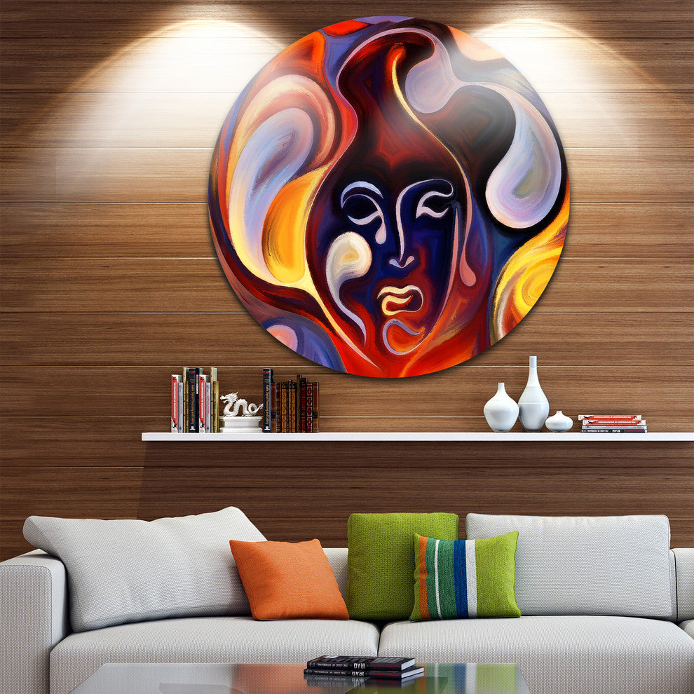 Waves Of Thought, Abstract Large Disc Metal Wall Art, 36"