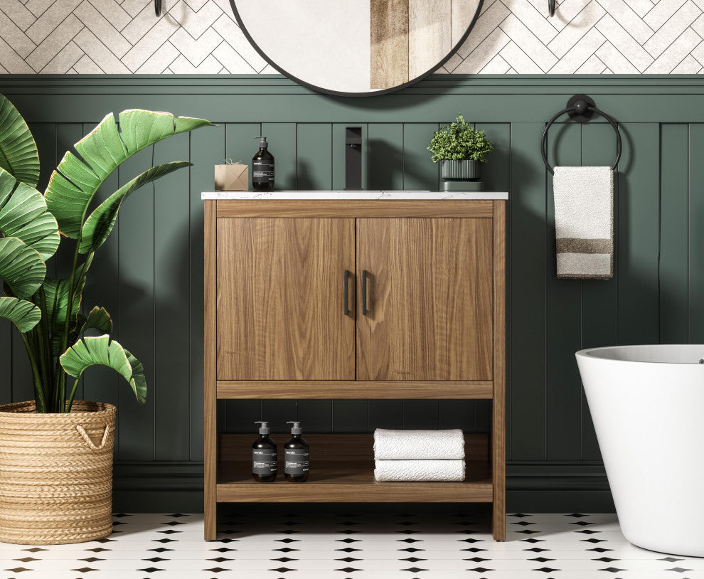 Home Living 30" Single Bathroom Vanity, Walnut Brown