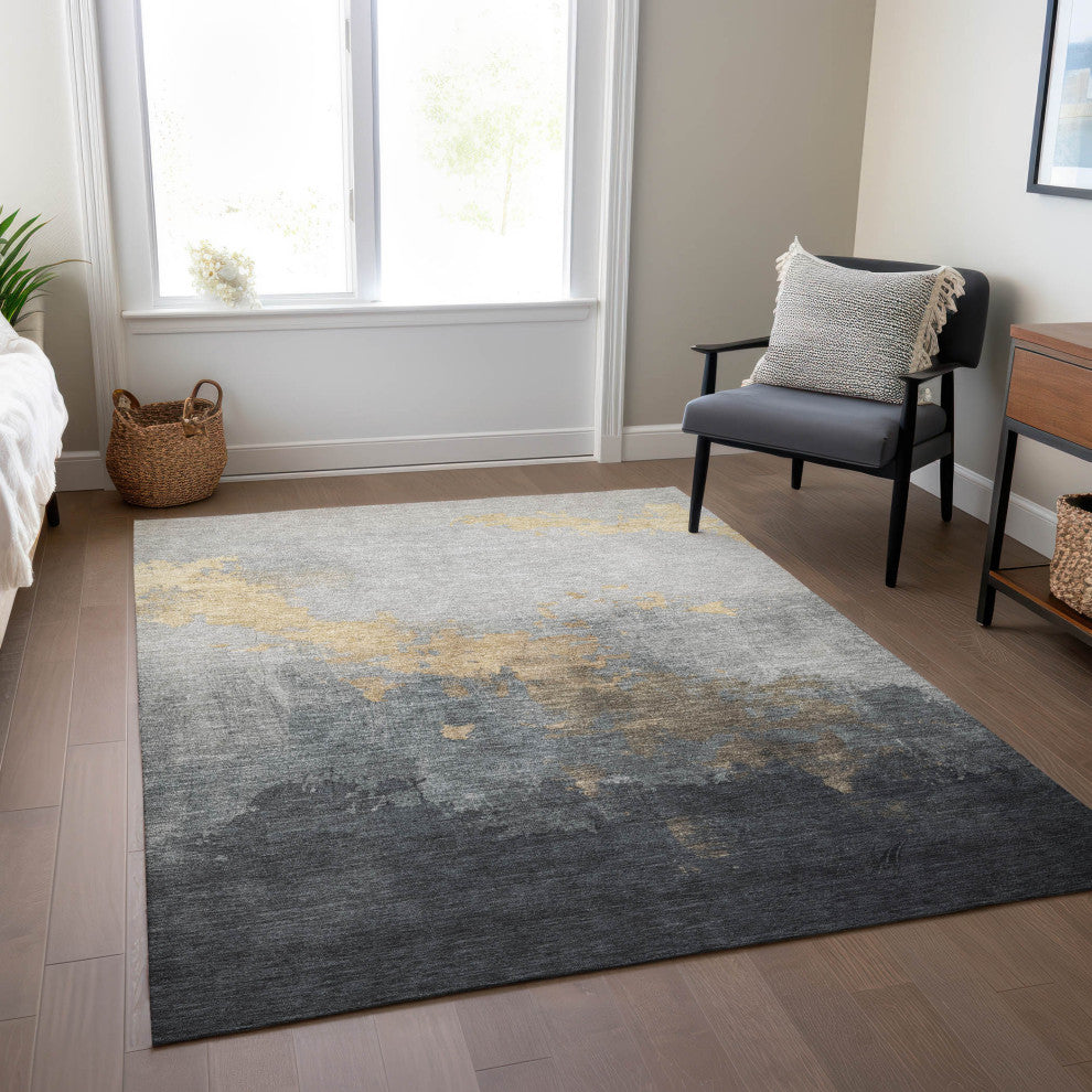 Machine Washable Indoor/Outdoor Chantille ACN1881 Gold 9' x 12' Rug